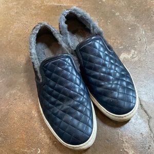 Navy Shearling lined quilted leather sneakers